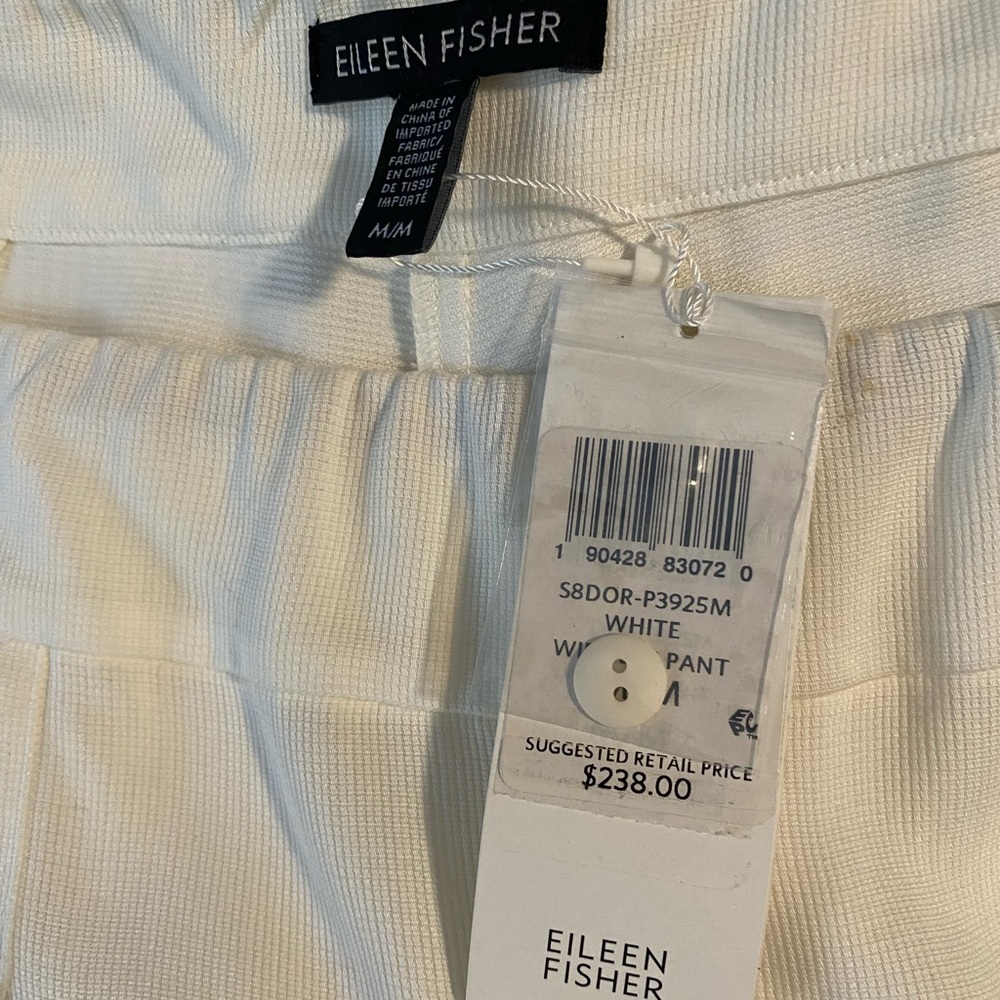 Eileen Fisher Corded Tencel Ivory pleat front wide leg pants. M NWT - Picture 3 of 5